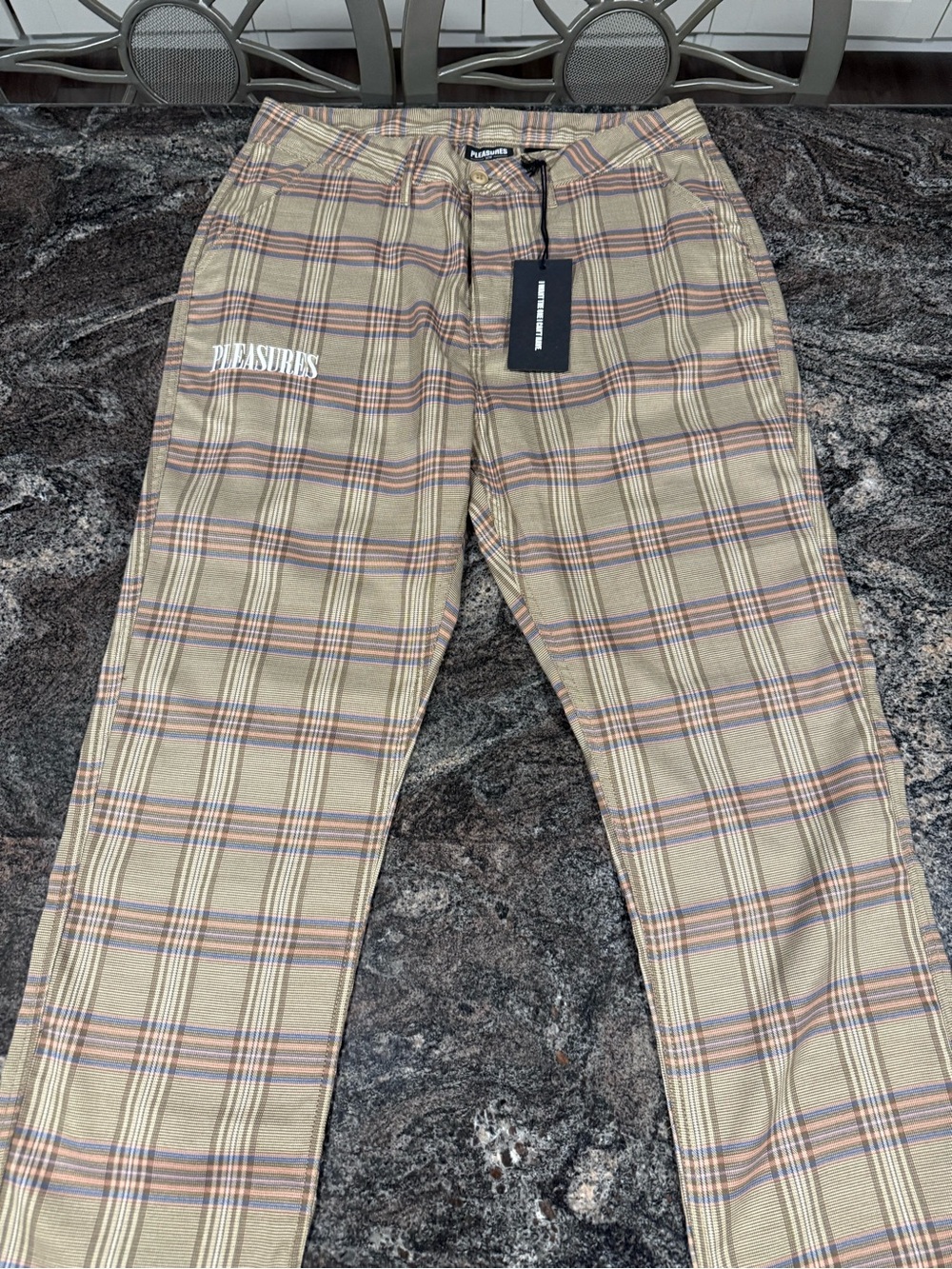Pleasures Men's Tan Plaid Casual Pants